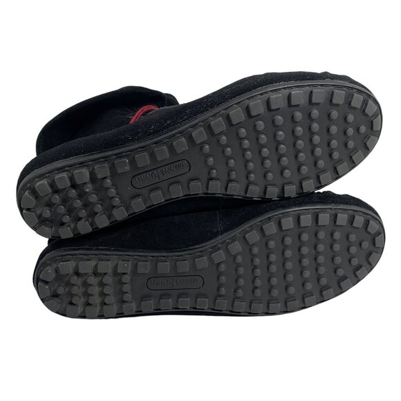 Minnetonka Black Suede Fold Over Plaid Hi Top Ankle Boots Lace Up SZ 9.5 EUC - Picture 6 of 7